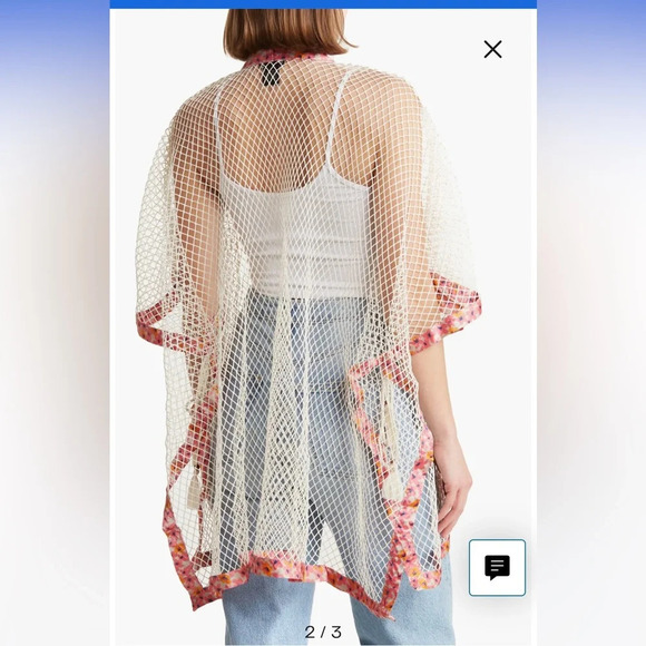 Steve Madden Open Weave Topper - Ivory/Pink Floral Mesh Kimono - NWT - Picture 2 of 11
